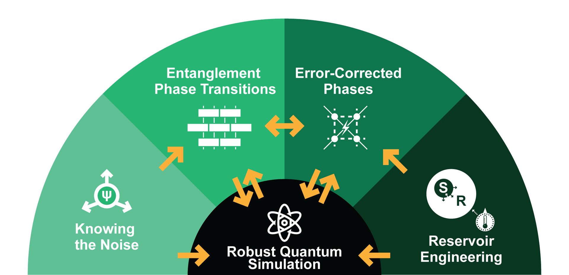 graphic showing the relationship between different research areas related to quantum simulations facing the environment