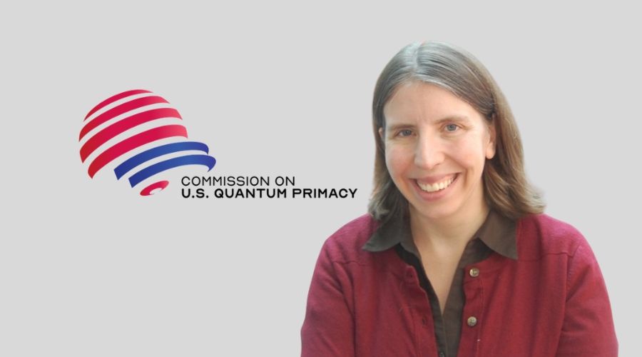 Commission on U.S. Quantm Primacy logo with headshot of Gretchen Campbell smiling