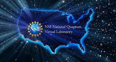 An image featuring a glowing blue map of the United States with the National Science Foundation logo and the text NSF National Quantum Virtual Laboratory set against a starry, deep-space background.