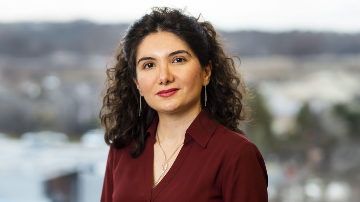 a photo of zohreh davoudi wearing a red shirt